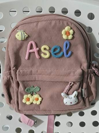 Asel isminin işlendiği gülkurusu renkli LumiaBag